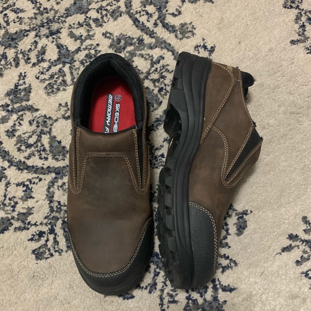 Brown leather slip-on steel-toe shoes
